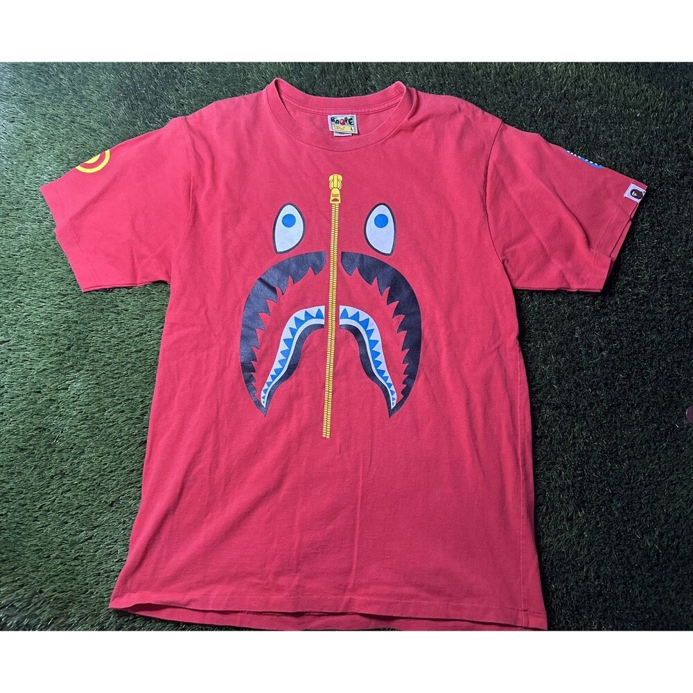 Size L - Bape Shark Zip T Shirt Red